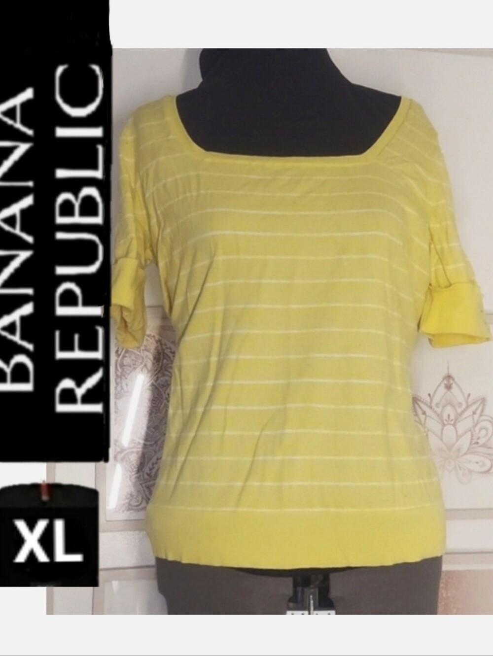 ⭐️ 5/$30 BR boat neck sweater, yellow with  small stripes, XL
